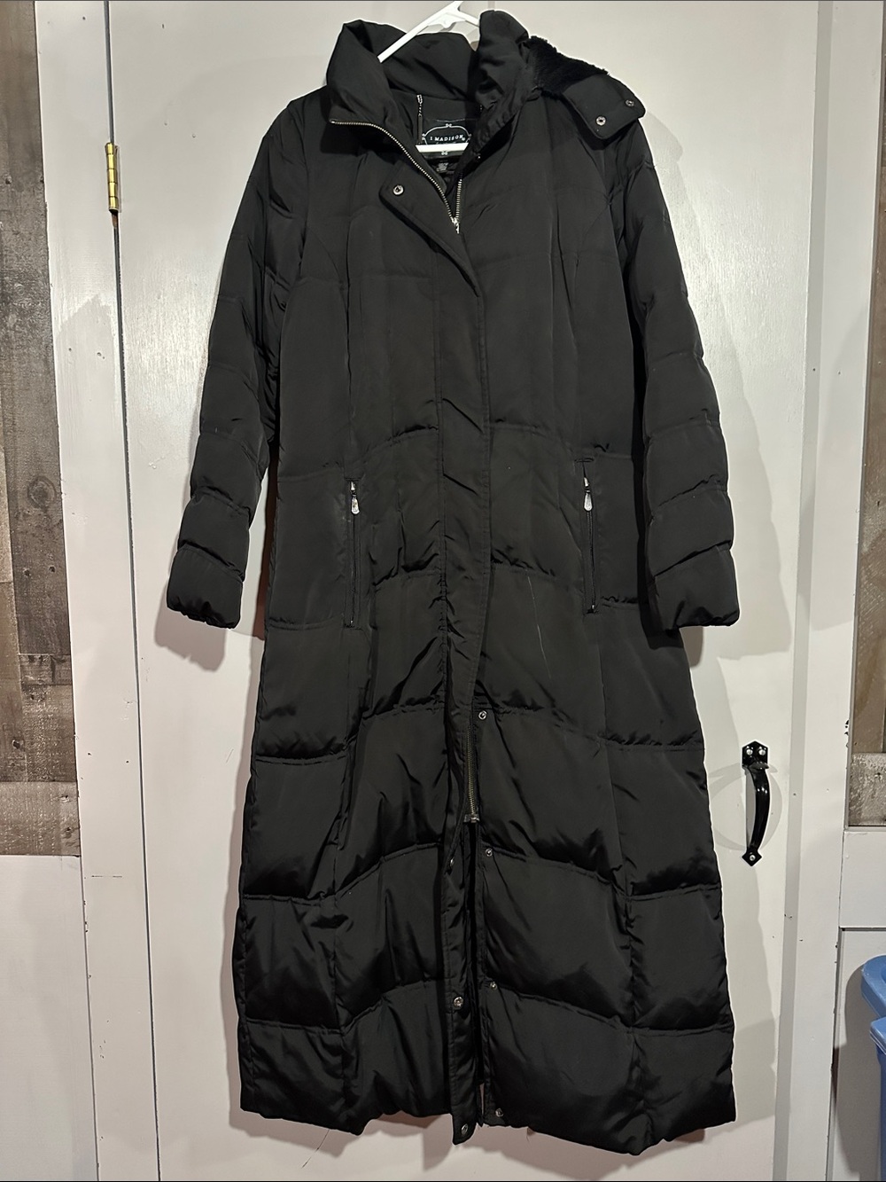 Madison Long Black Quilted Puffer Coat with Hood